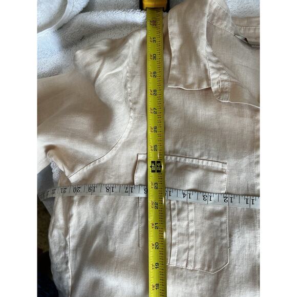 Soft Surroundings Linen button down tunic unique beige waist adjustable Sz-M - Picture 8 of 10